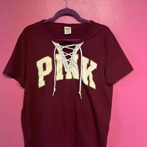 PINK Victoria's Secret Burgundy Lace-Up Tee